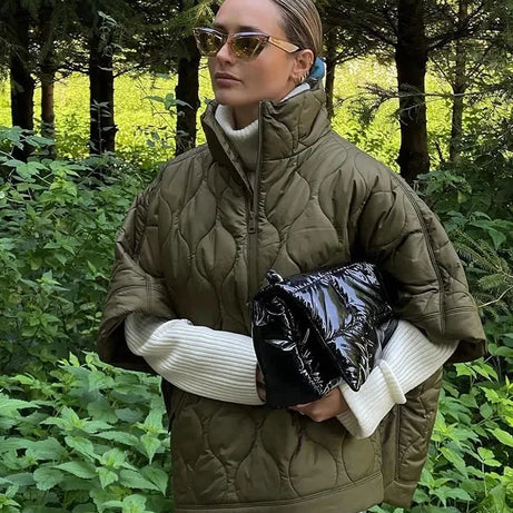 Veste ample matelassée femme couleur vert olive