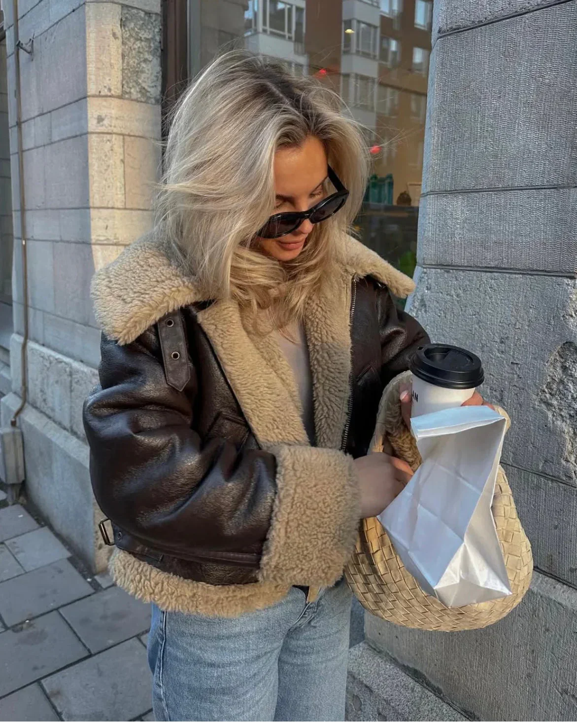 Veste aviateur femme marron simili cuir