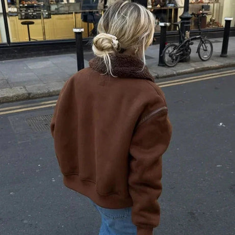 Veste aviateur marron femme avec col en fausse fourrure