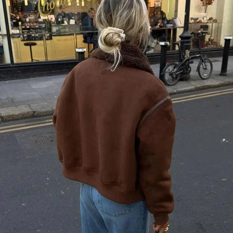 Veste aviateur marron femme avec col en fausse fourrure