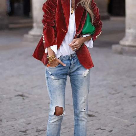 Veste Blazer Femme - Velours Doux | Coupe Cintrée | Élégance Intemporelle