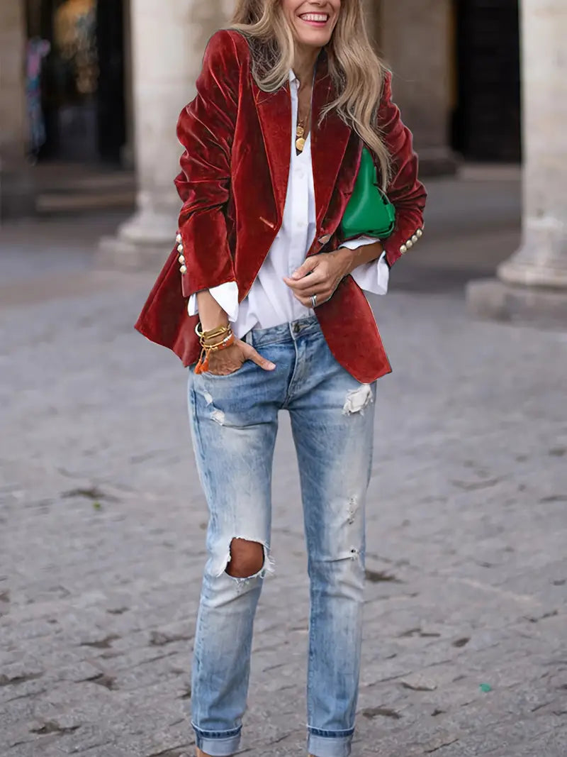 Veste Blazer Femme - Velours Doux | Coupe Cintrée | Élégance Intemporelle