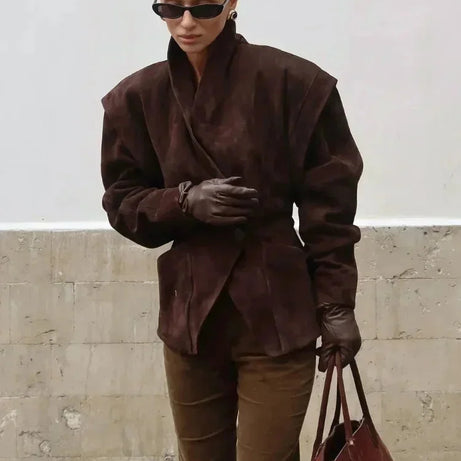 Veste blazer femme en faux daim chic