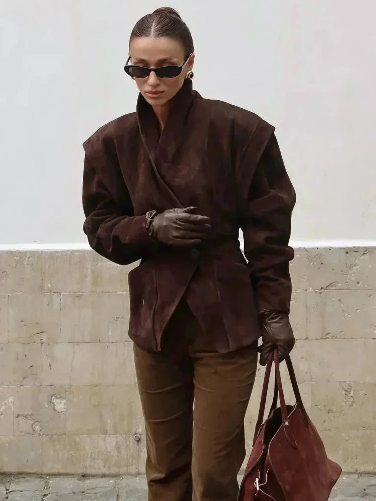 Veste blazer femme en faux daim chic