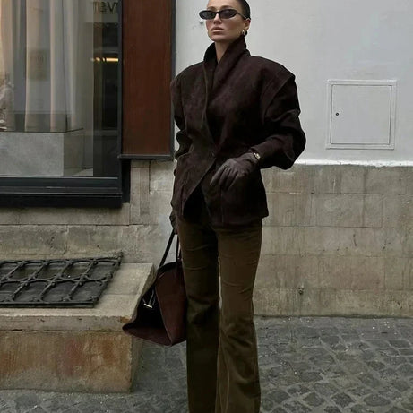 Veste blazer femme en faux daim chic