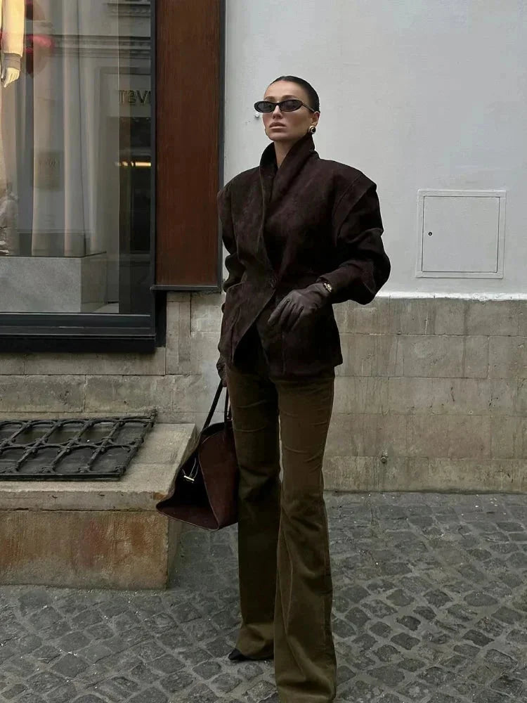 Veste blazer femme en faux daim chic