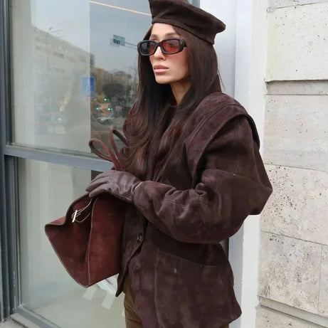 Veste blazer femme en faux daim chic