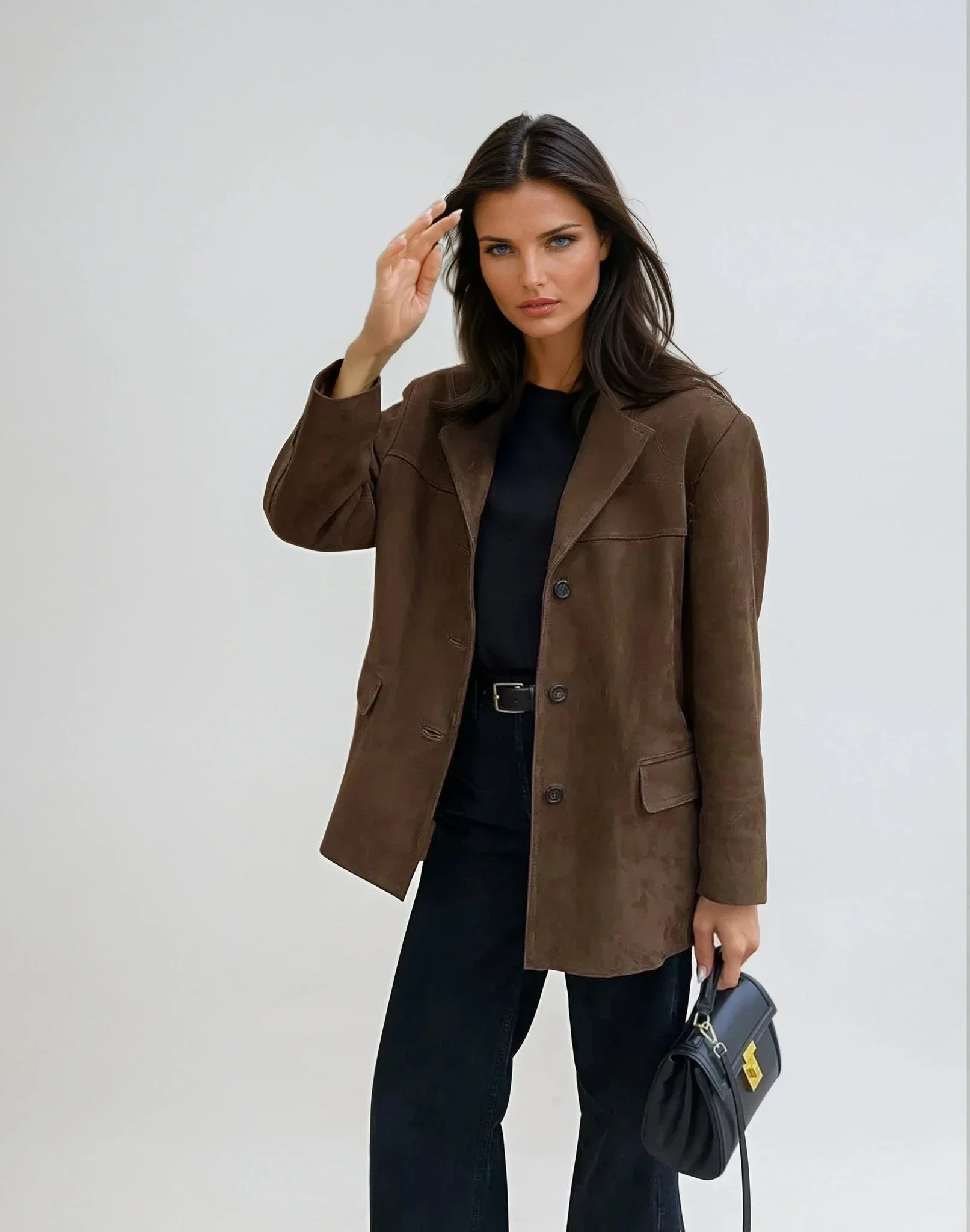 Veste blazer femme en suédine marron avec poches