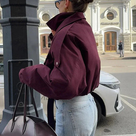 Veste bomber bordeaux femme col montant avec poches