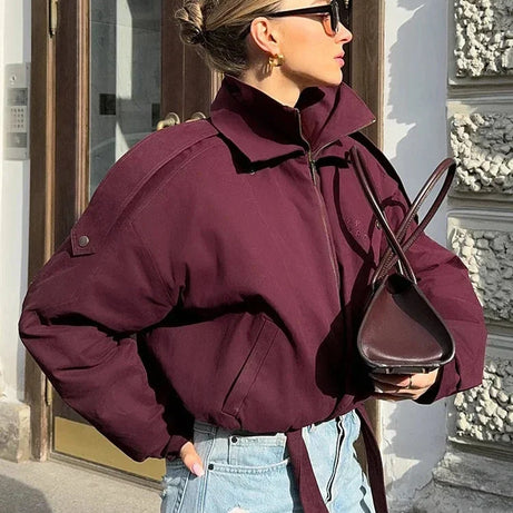 Veste bomber bordeaux femme col montant avec poches