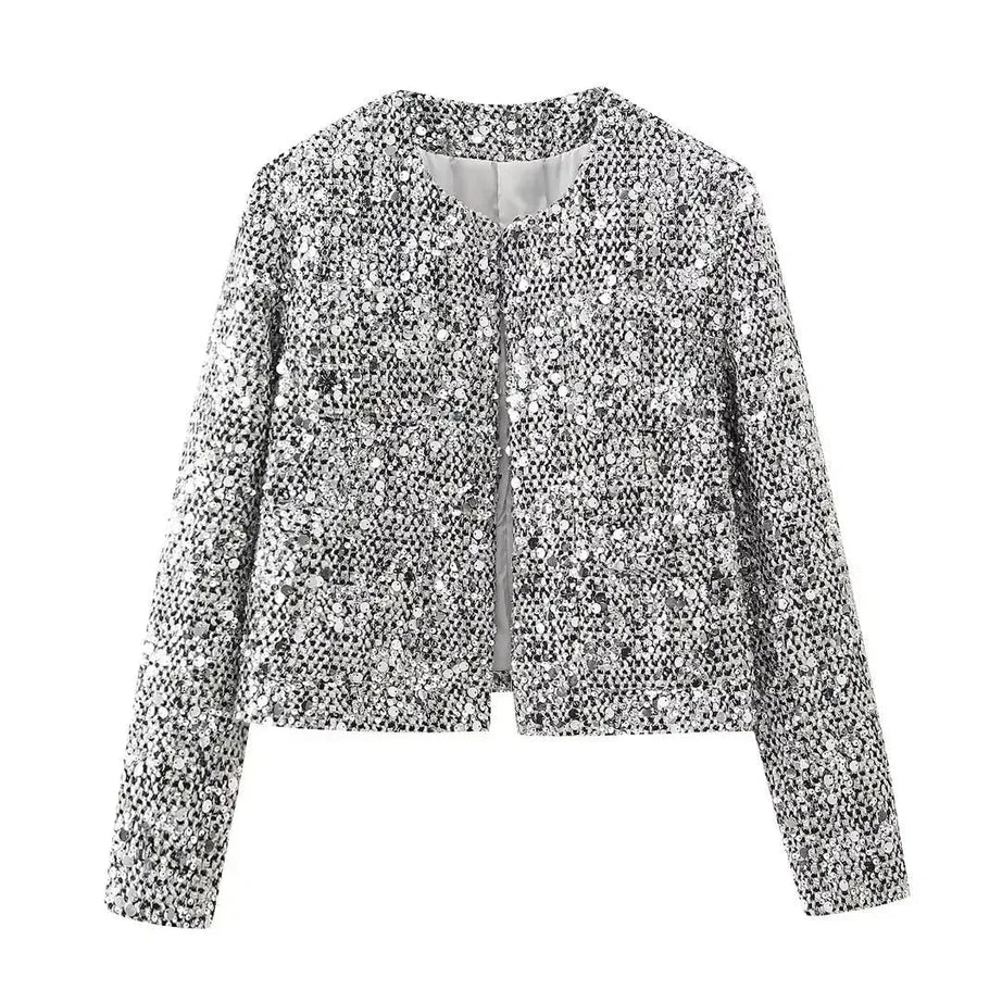 Veste bomber femme avec sequins argentés