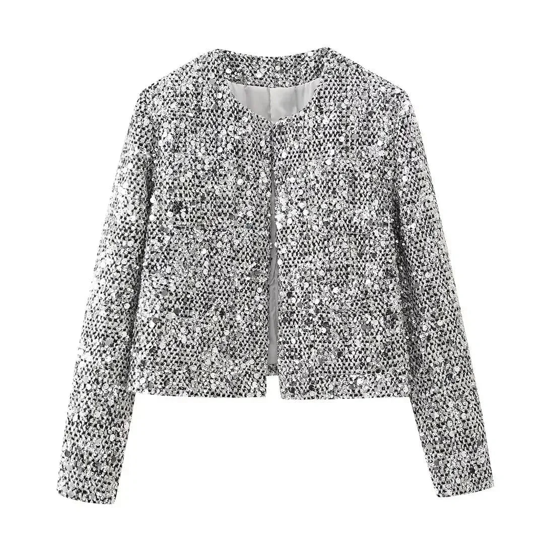 Veste bomber femme avec sequins argentés