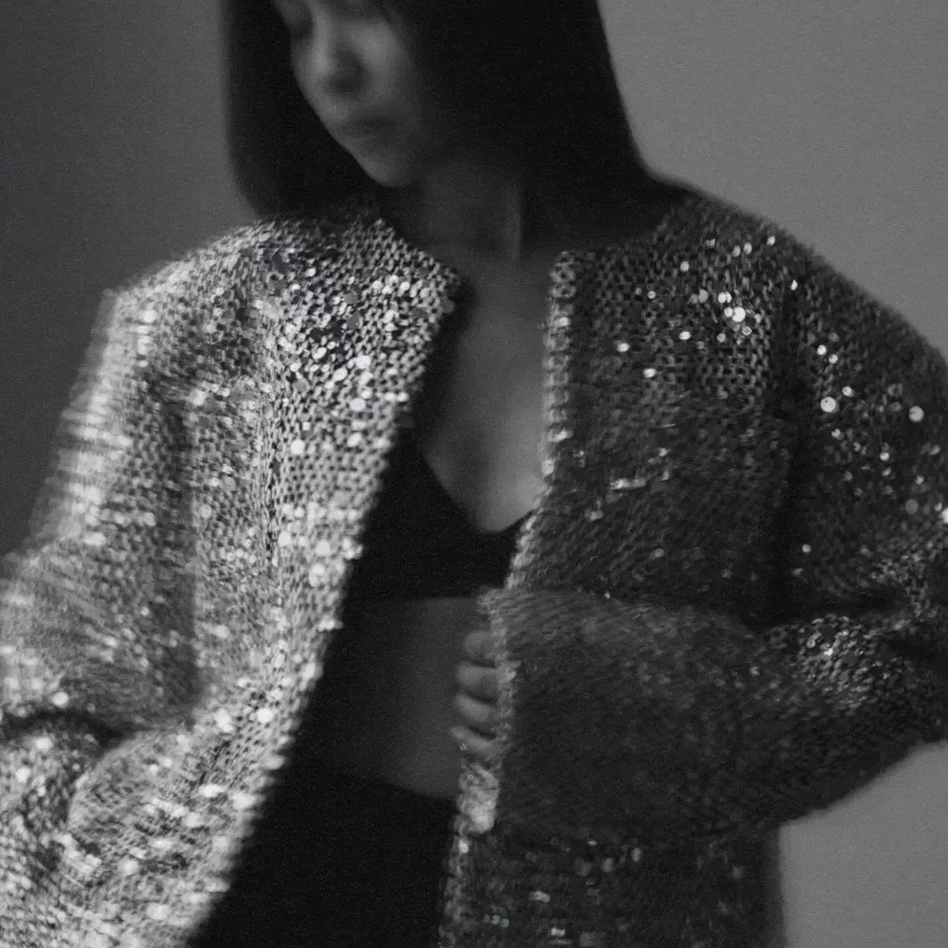 Veste bomber femme avec sequins argentés