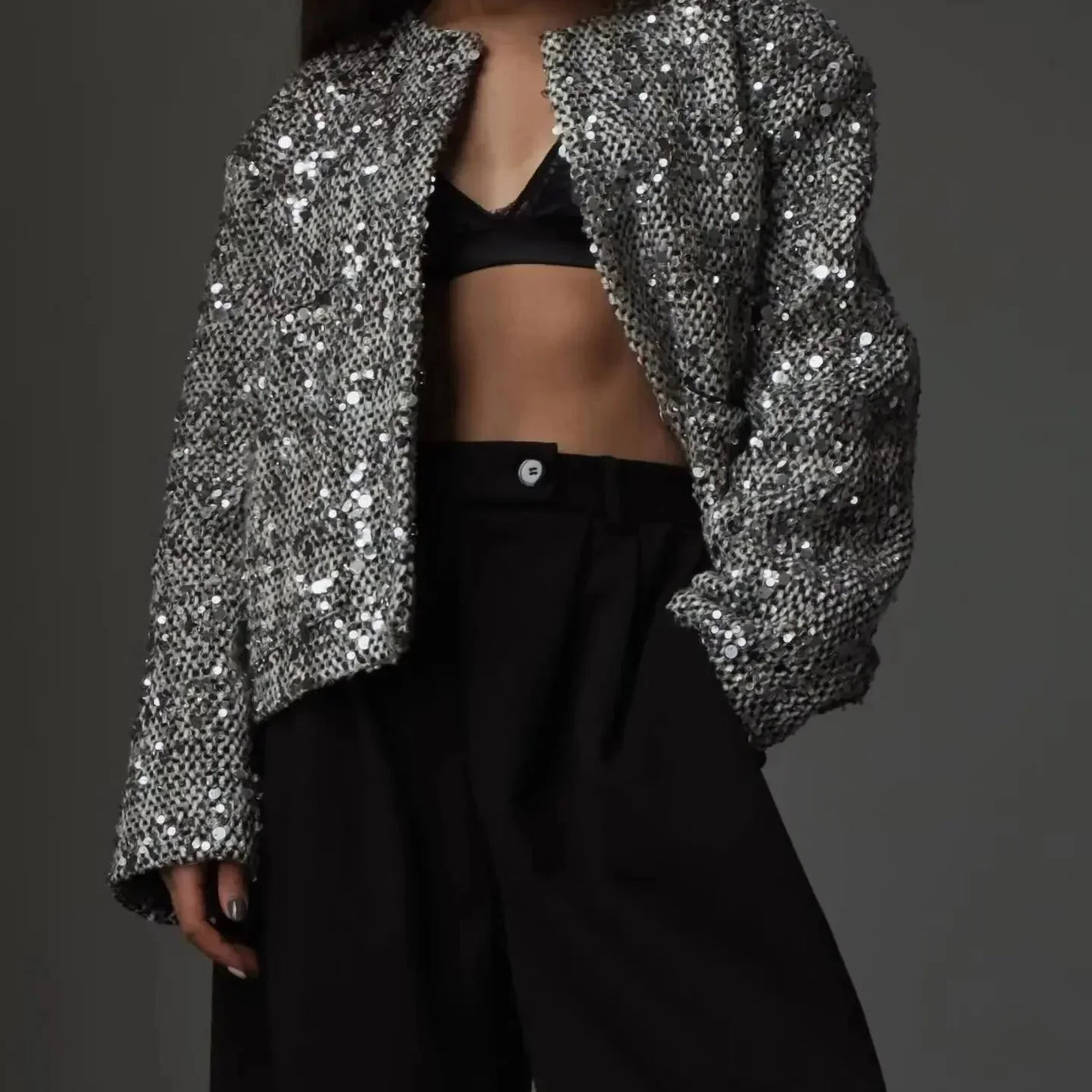 Veste bomber femme avec sequins argentés