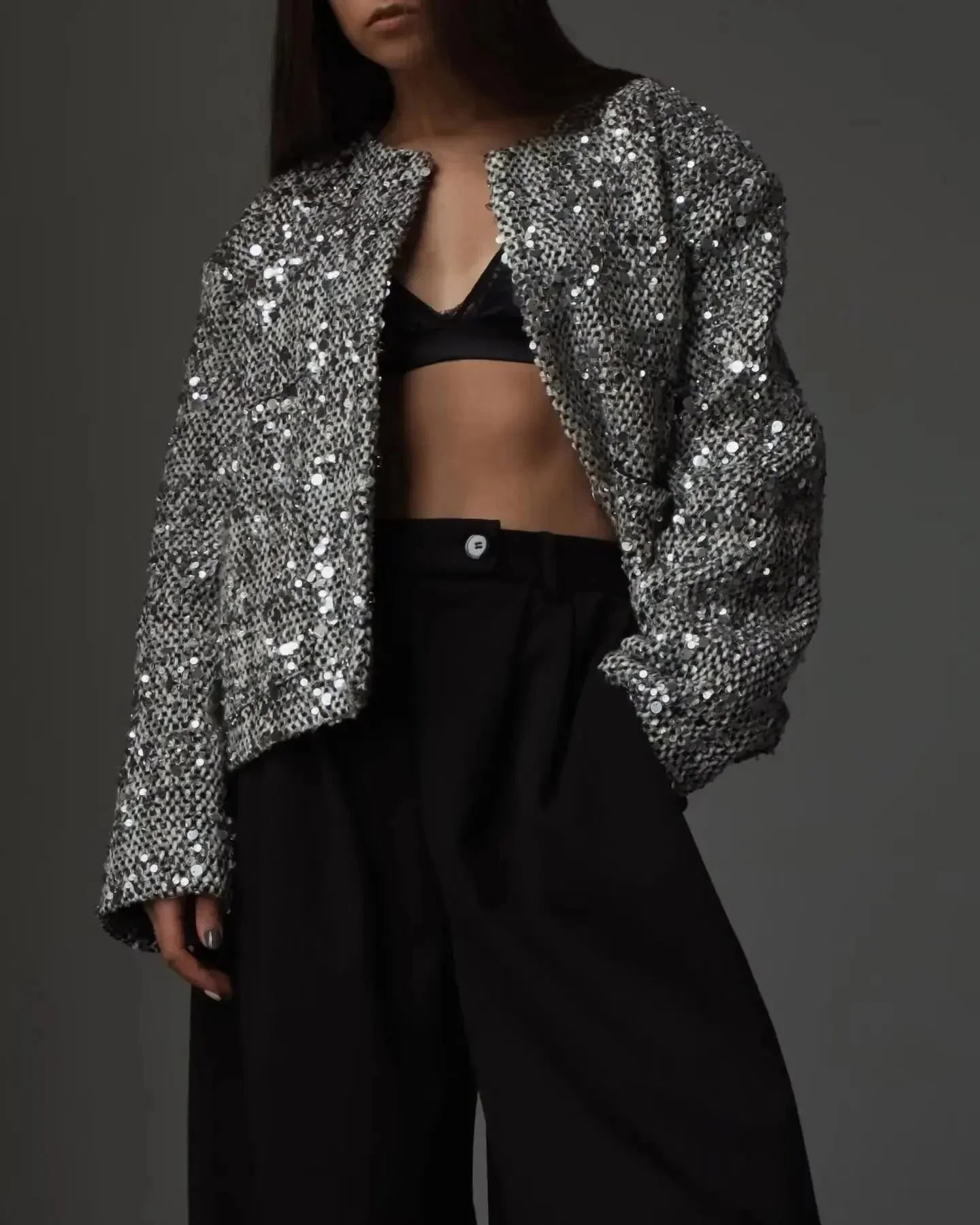 Veste bomber femme avec sequins argentés