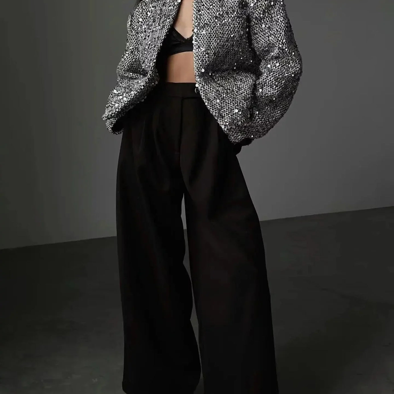 Veste bomber femme avec sequins argentés
