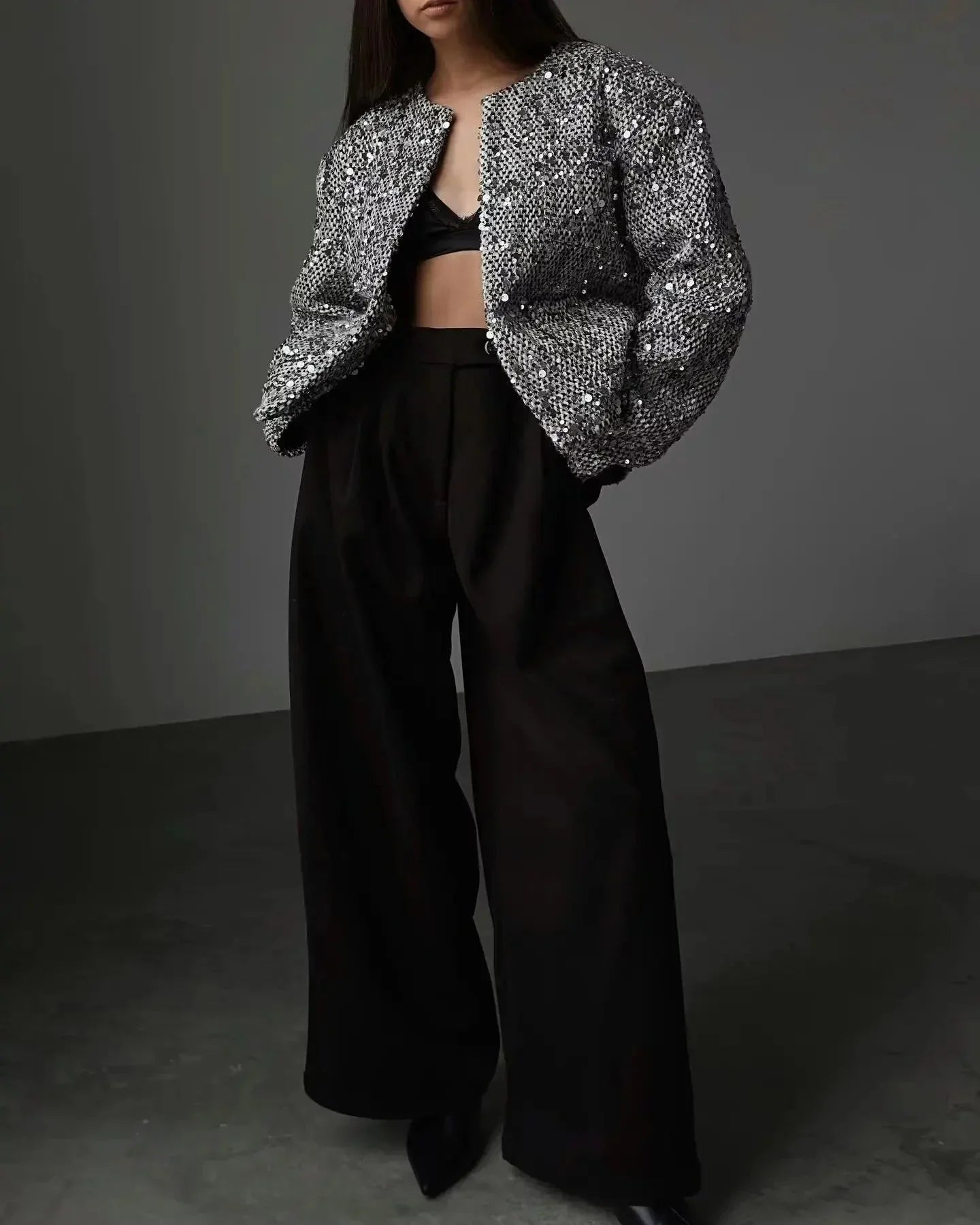 Veste bomber femme avec sequins argentés