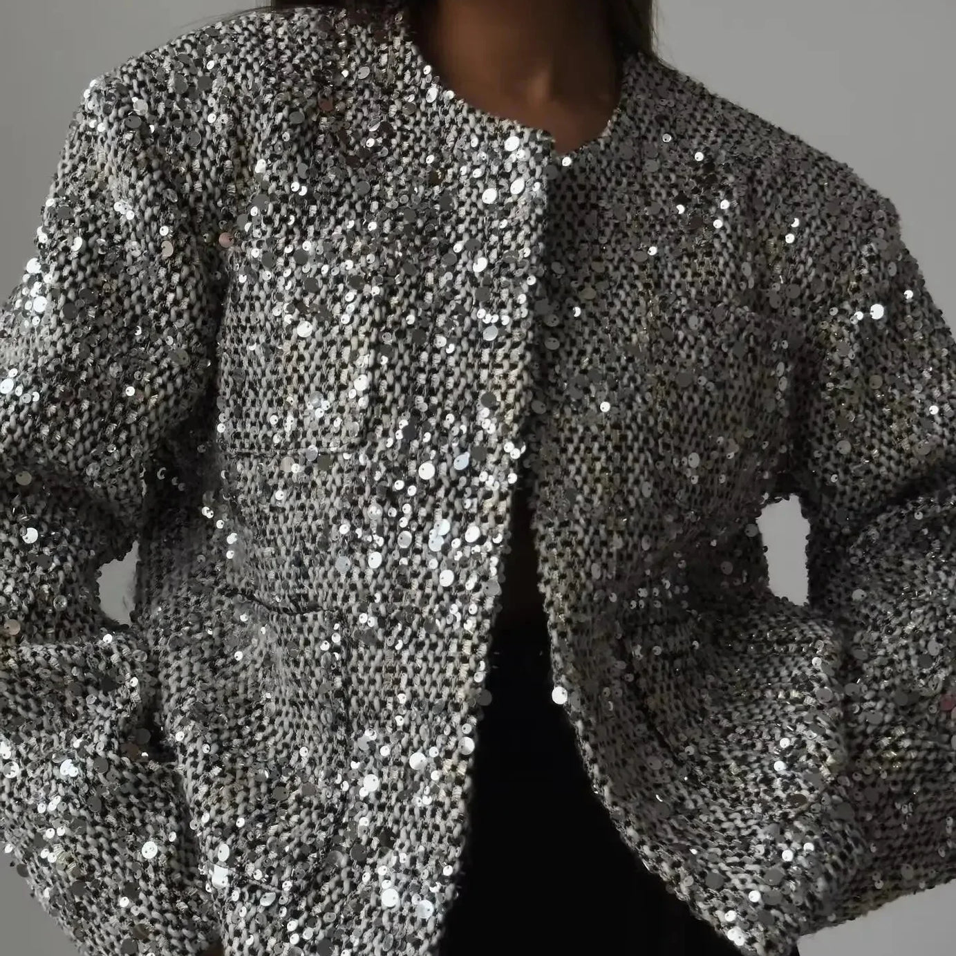 Veste bomber femme avec sequins argentés