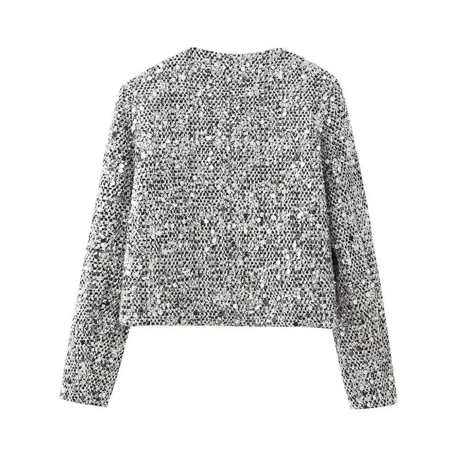 Veste bomber femme avec sequins argentés