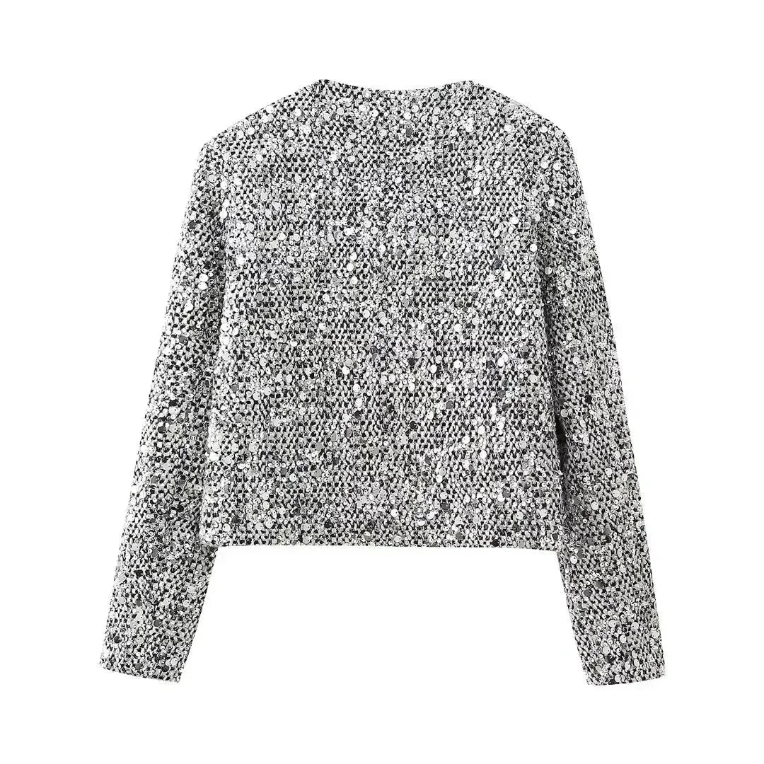 Veste bomber femme avec sequins argentés