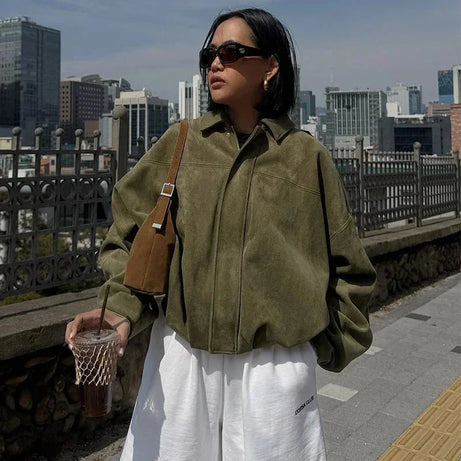 Veste bomber femme oversize avec fermeture éclair