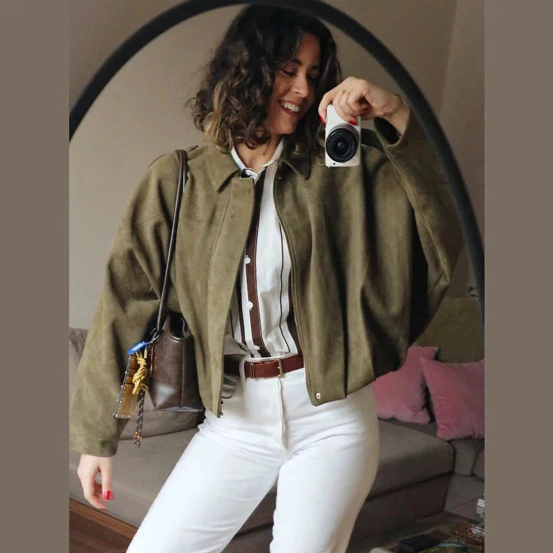 Veste bomber femme oversize avec fermeture éclair