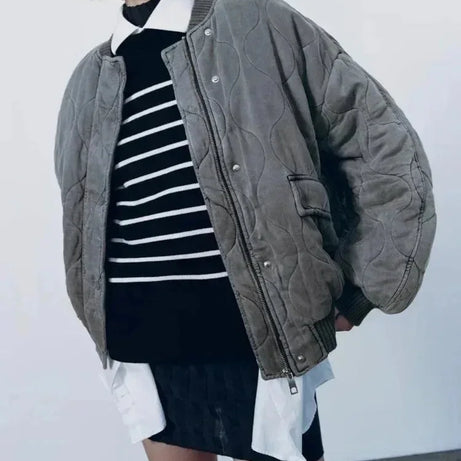 Veste bomber femme oversize matelassée avec boutons-pression