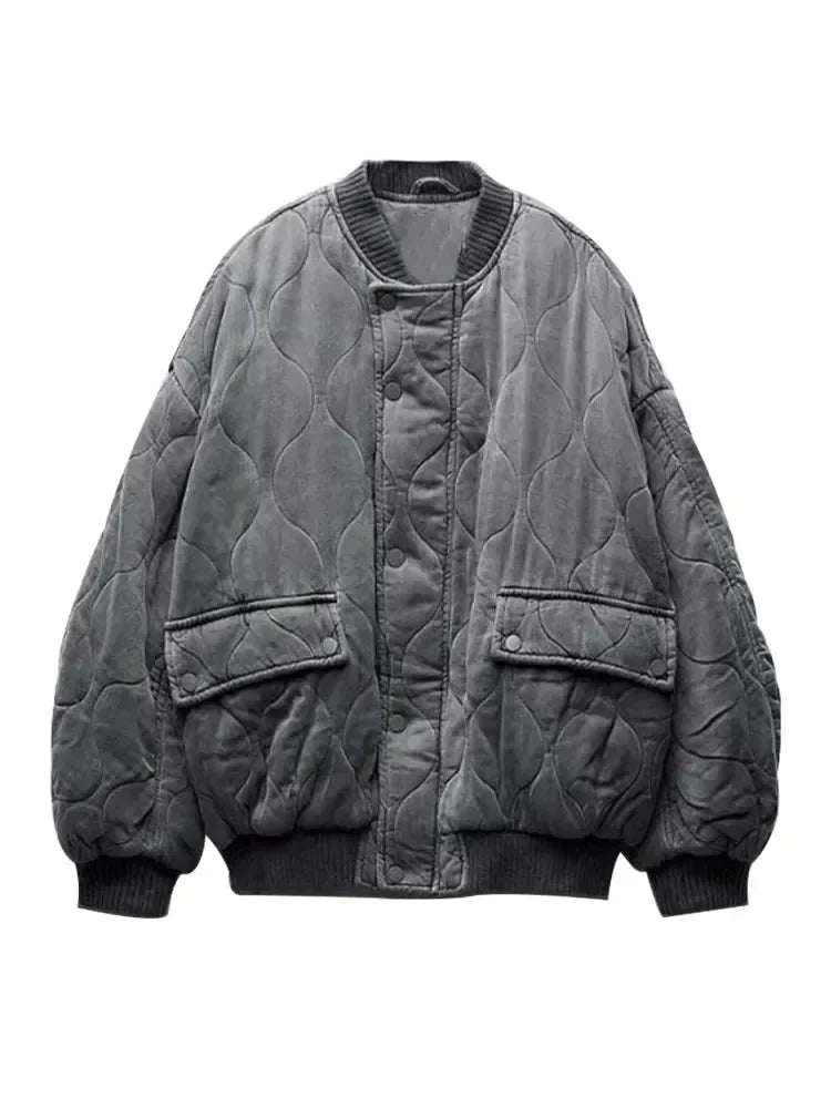Veste bomber femme oversize matelassée avec boutons-pression