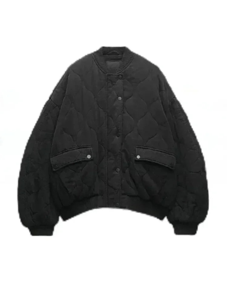 Veste bomber femme oversize matelassée avec boutons-pression