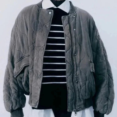 Veste bomber femme oversize matelassée avec boutons-pression