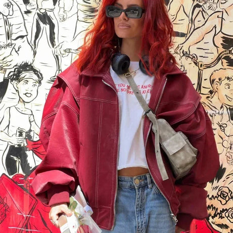 Veste bomber oversize femme à fermeture éclair