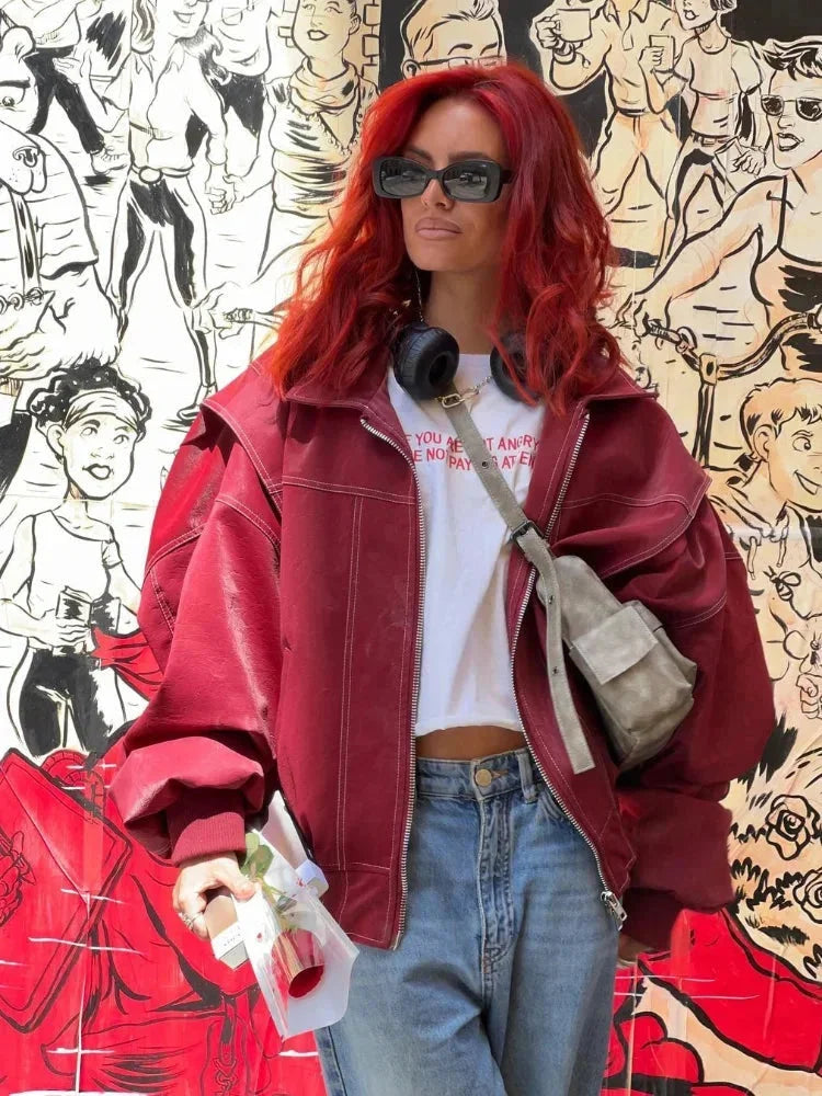 Veste bomber oversize femme à fermeture éclair
