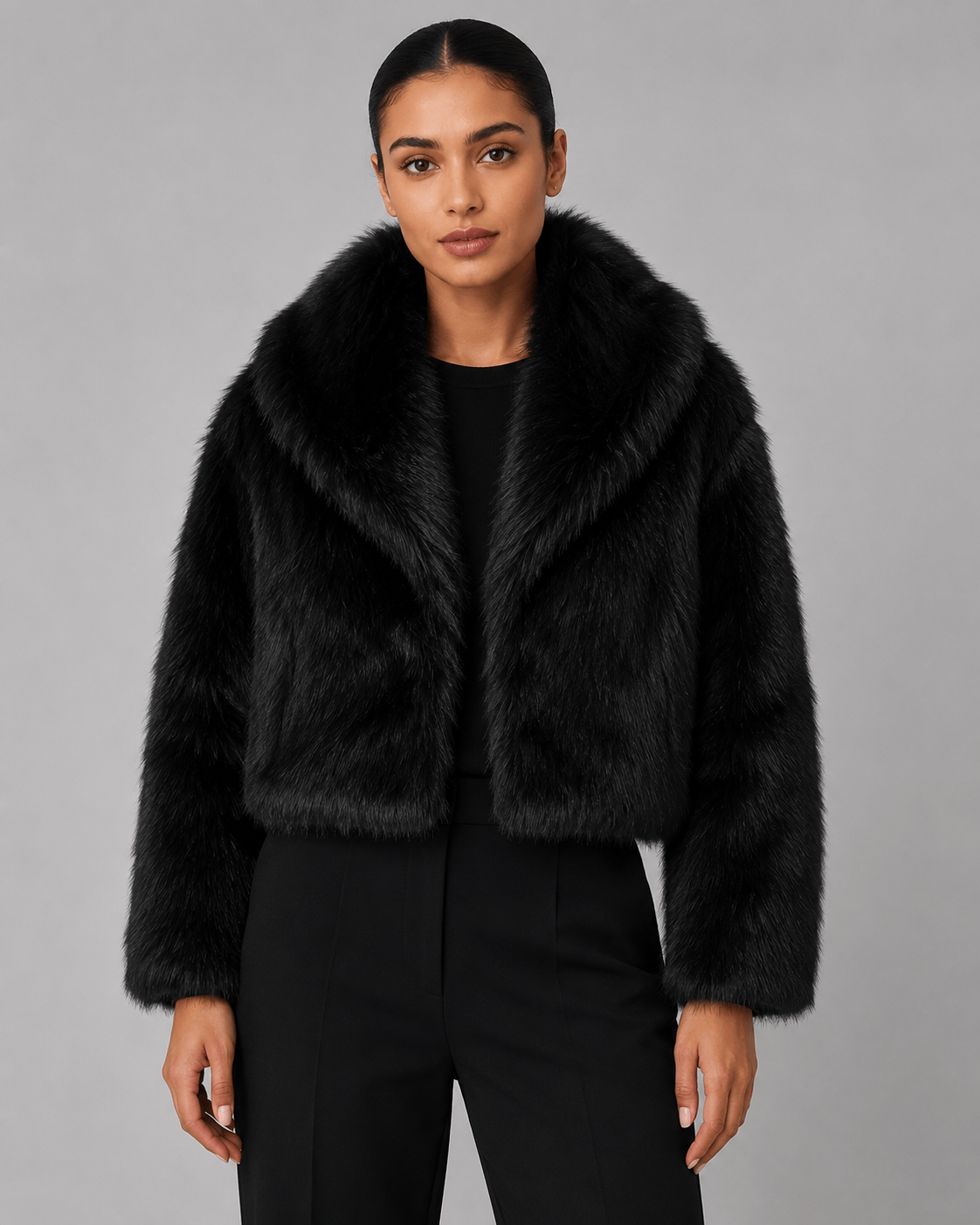 Veste Courte Fausse Fourrure Femme | Col Cranté