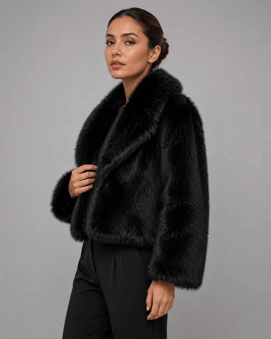 Veste Courte Fausse Fourrure Femme | Col Cranté