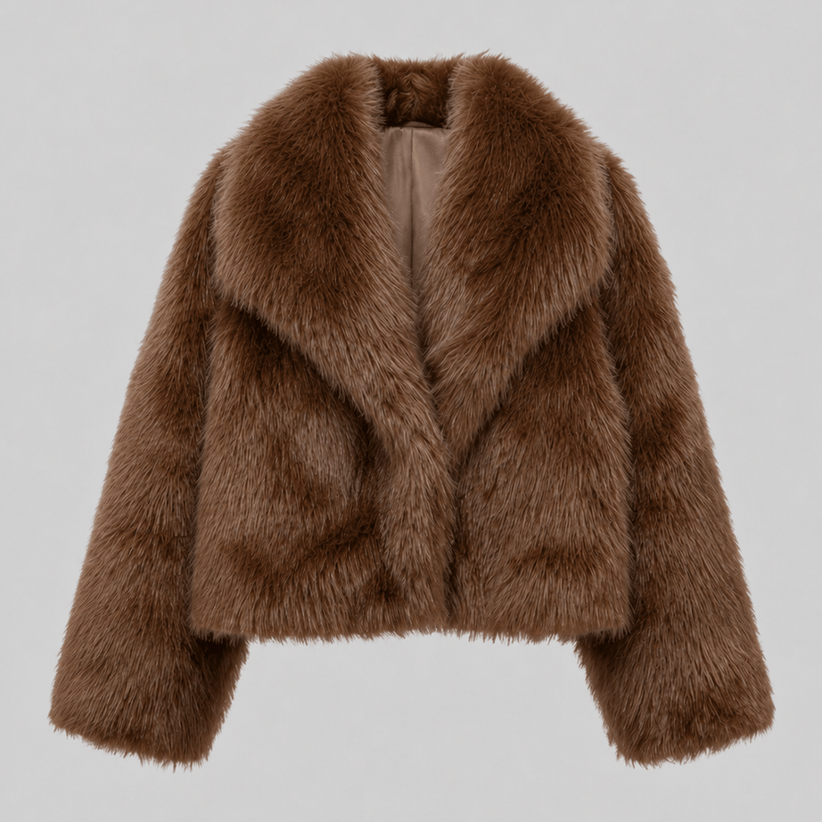 Veste Courte Fausse Fourrure Femme | Col Cranté