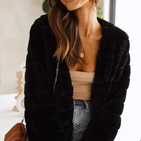 Veste courte femme en fausse fourrure à col ouvert