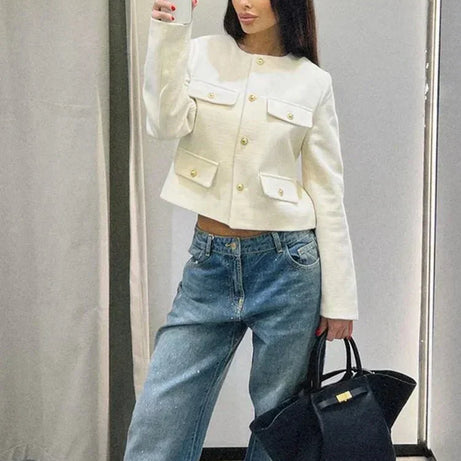 Veste Croisée Boutonnée Femme - Élégance Sophistiquée