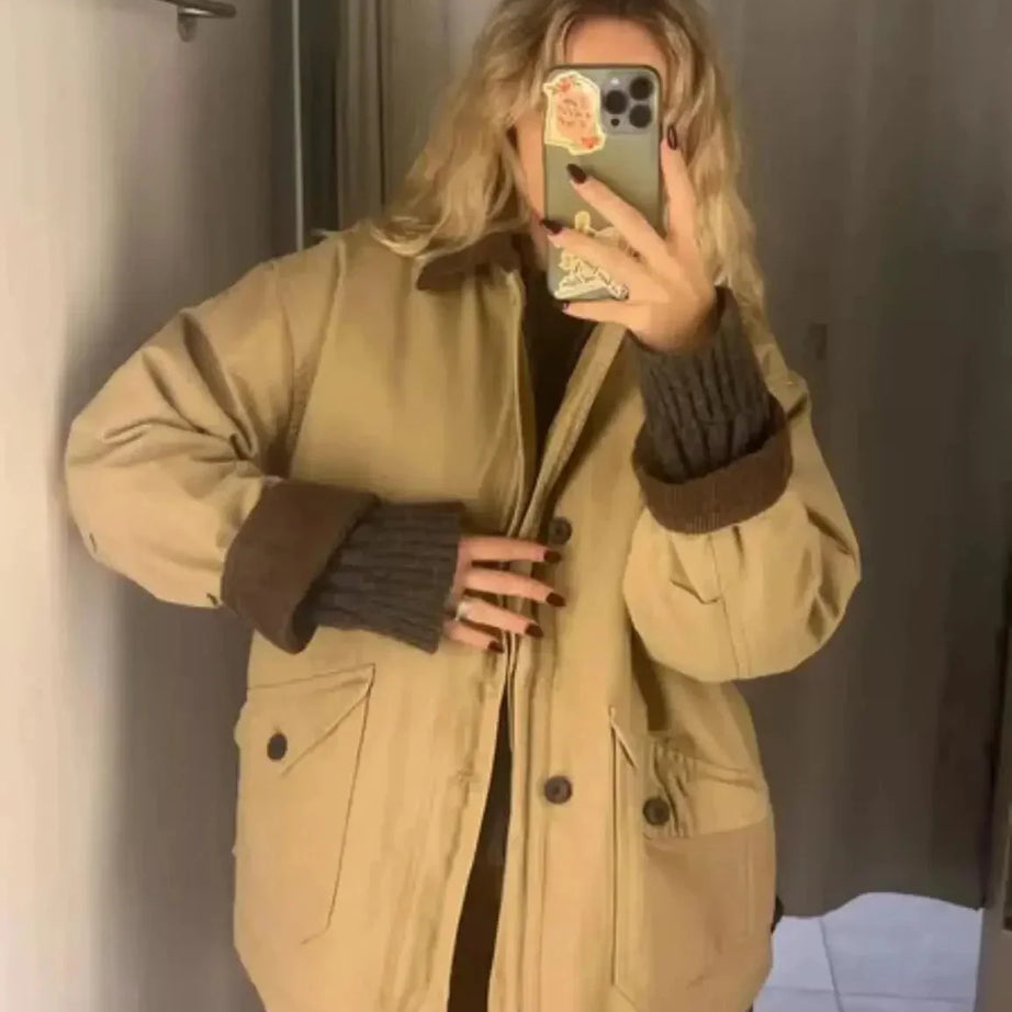 Veste de mi-saison femme à col en velours côtelé