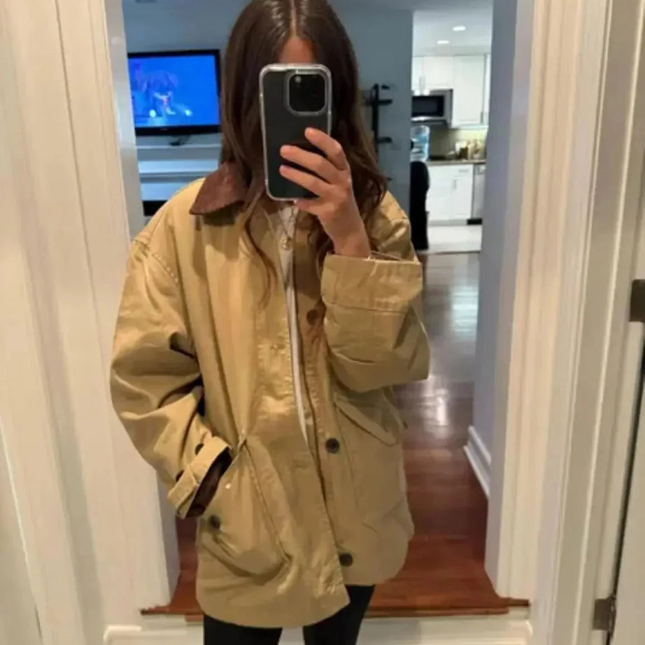 Veste de mi-saison femme à col en velours côtelé