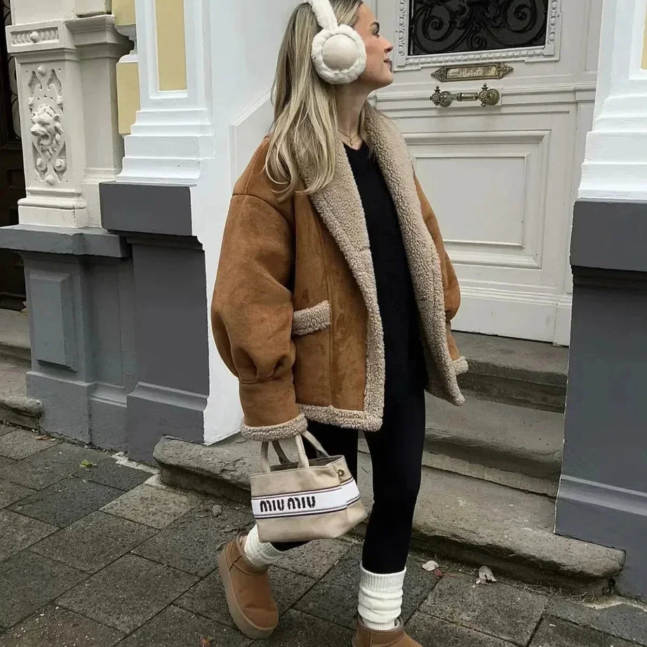 Veste d'hiver femme imitation suède avec doublure chaude