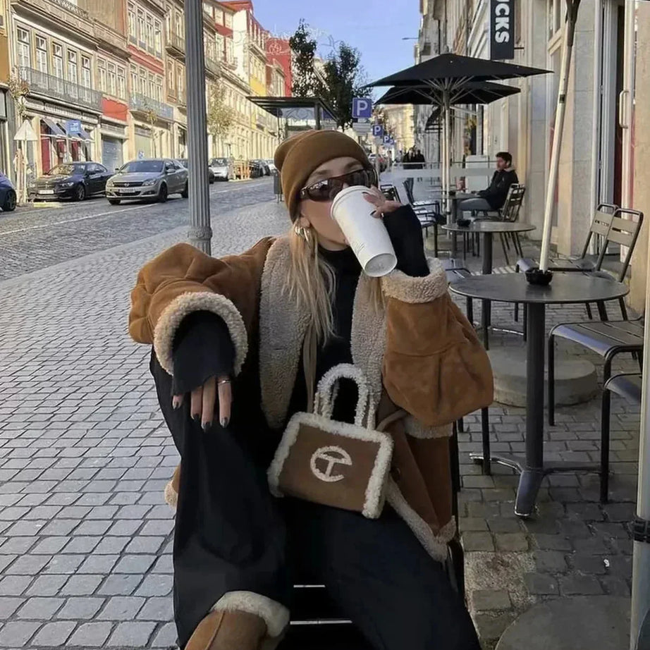 Veste d'hiver femme imitation suède avec doublure chaude