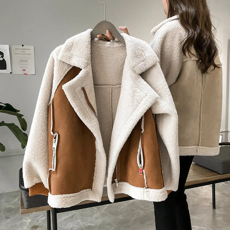 Veste en fourrure synthétique pour femmes à col large