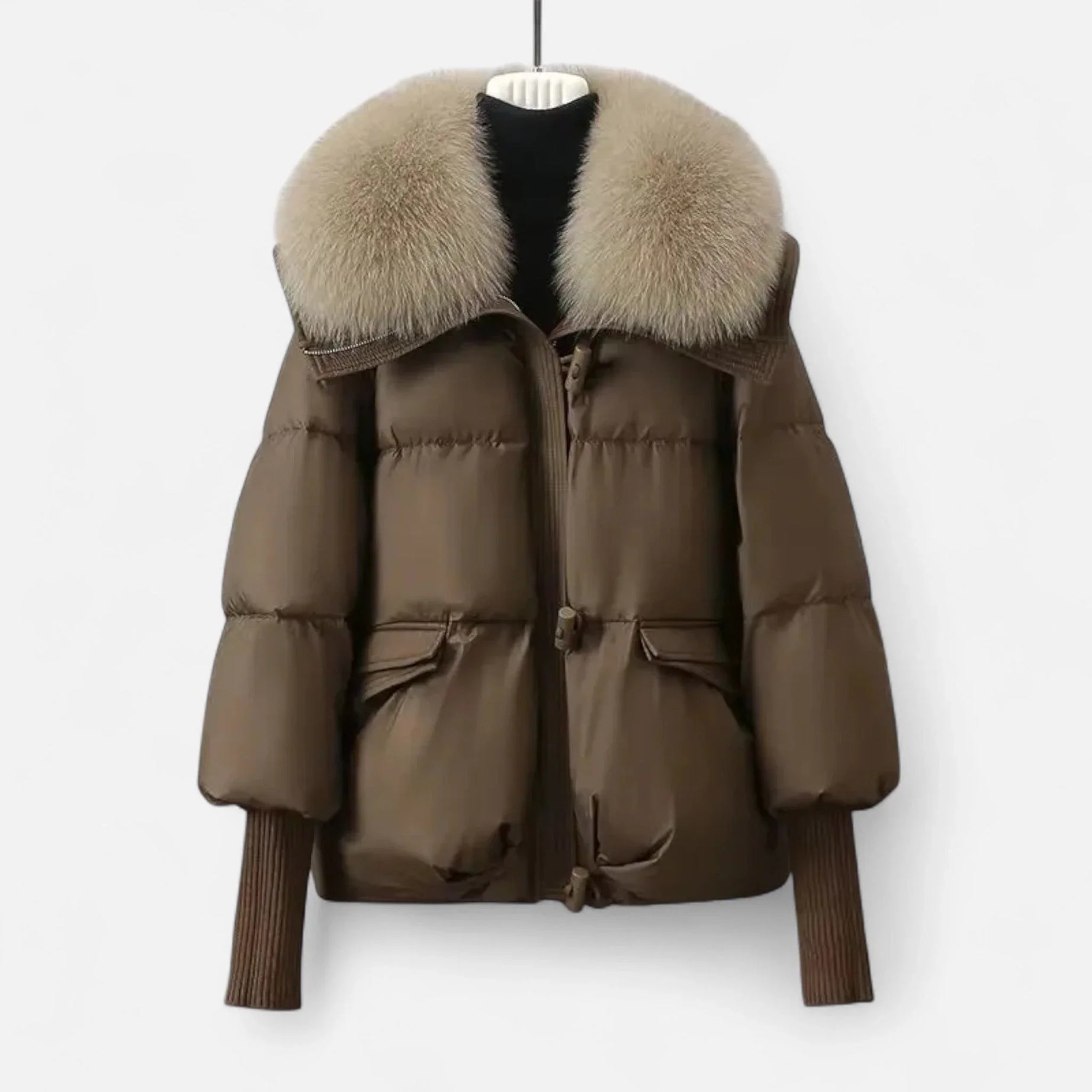 Veste femme avec col en fausse fourrure et manches côtelées