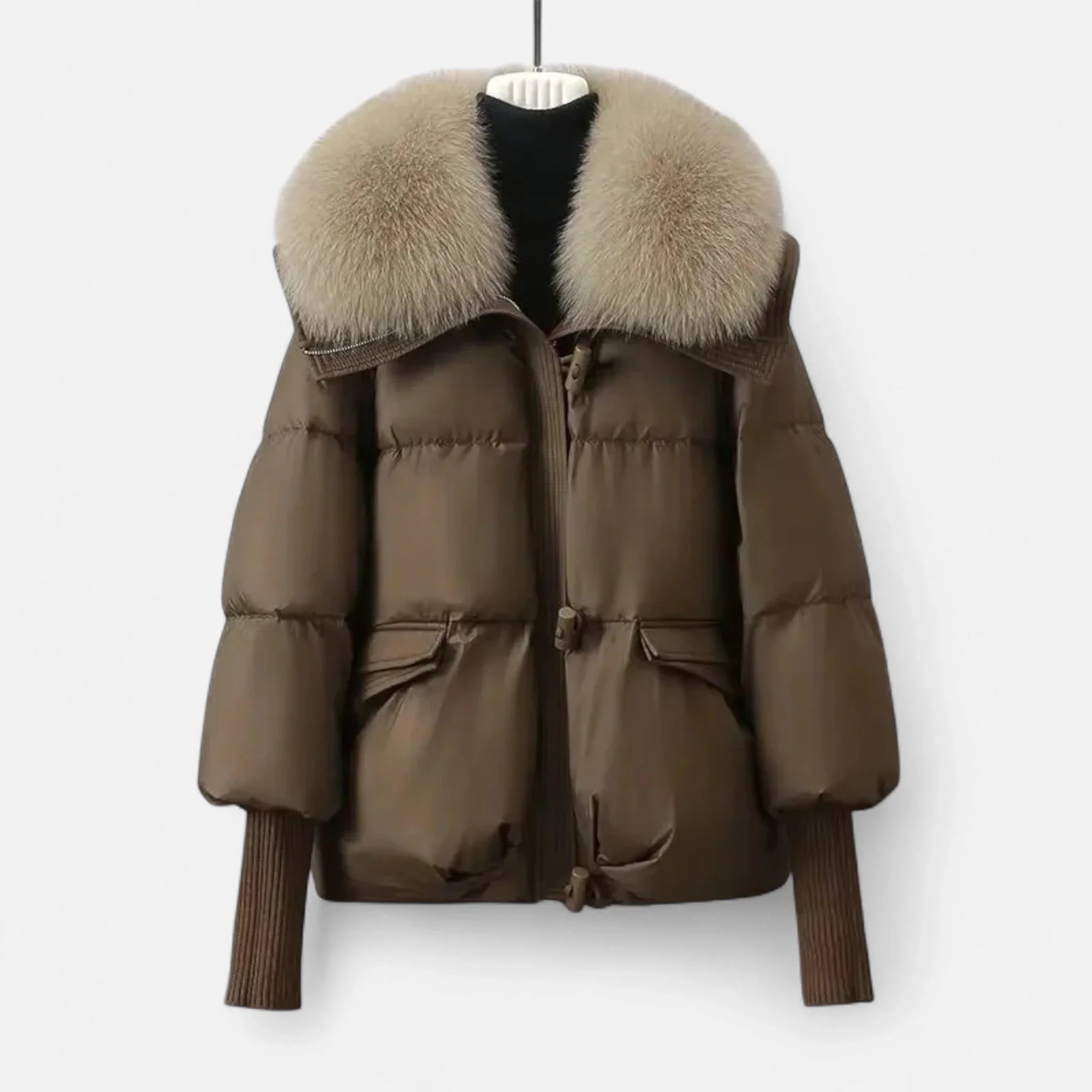 Veste femme avec col en fausse fourrure et manches côtelées