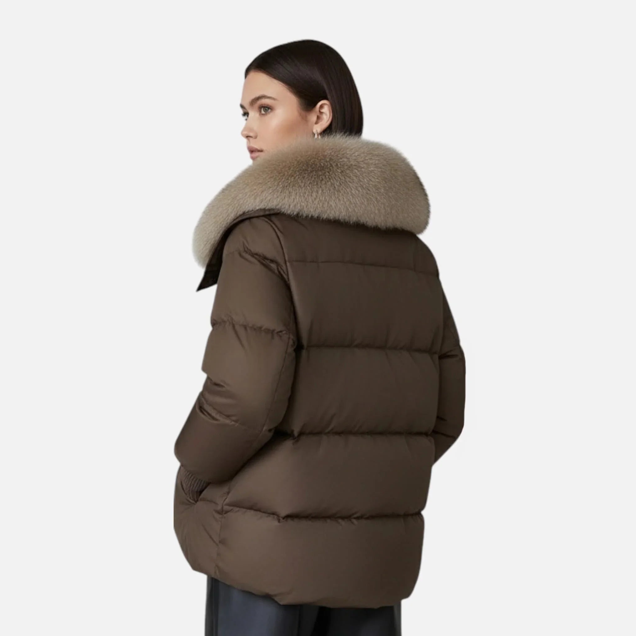 Veste femme avec col en fausse fourrure et manches côtelées
