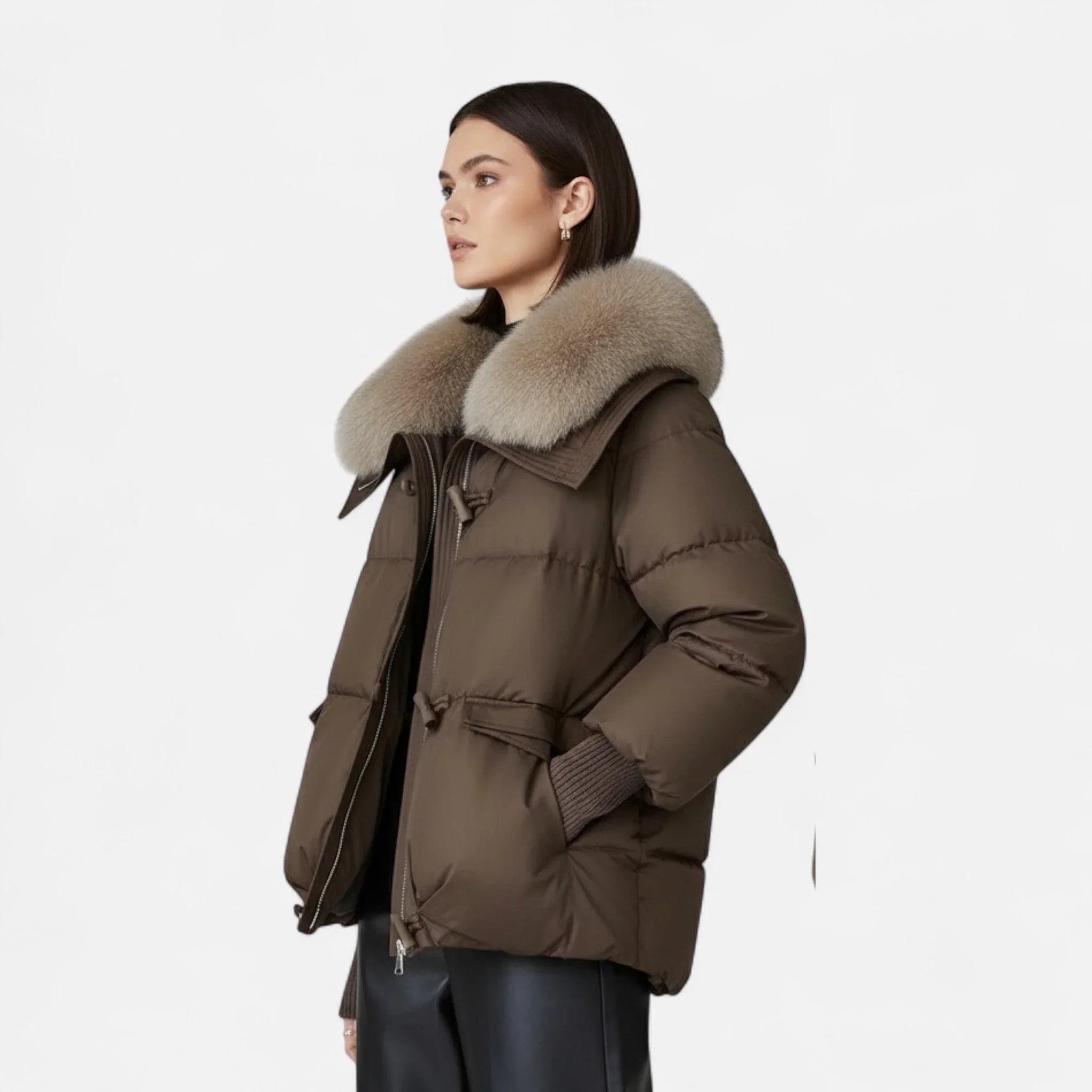 Veste femme avec col en fausse fourrure et manches côtelées