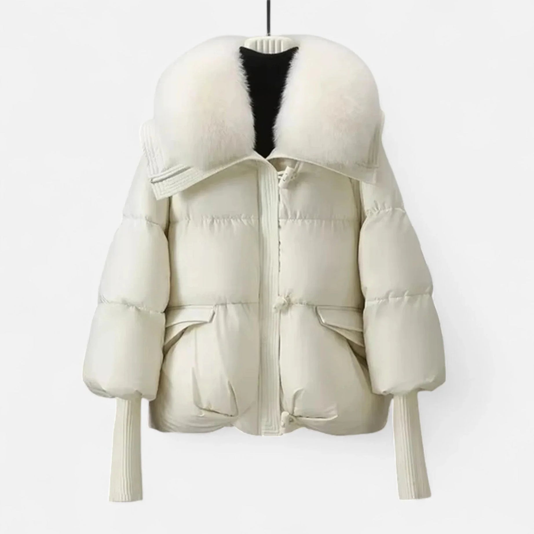 Veste femme avec col en fausse fourrure et manches côtelées