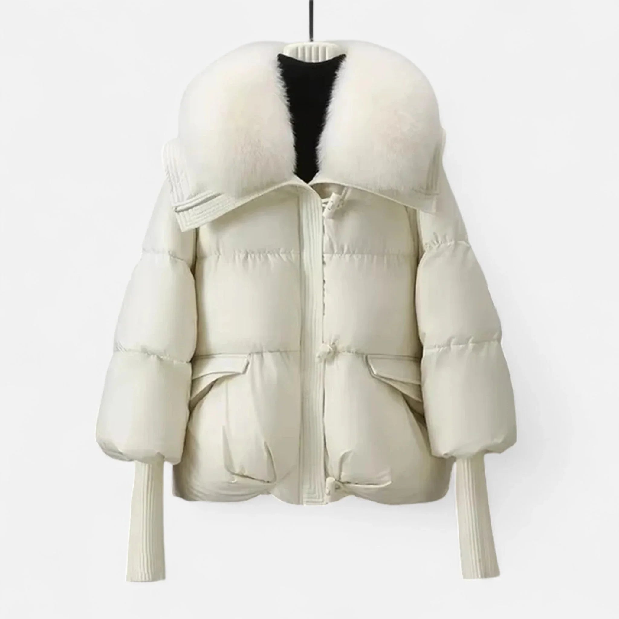 Veste femme avec col en fausse fourrure et manches côtelées