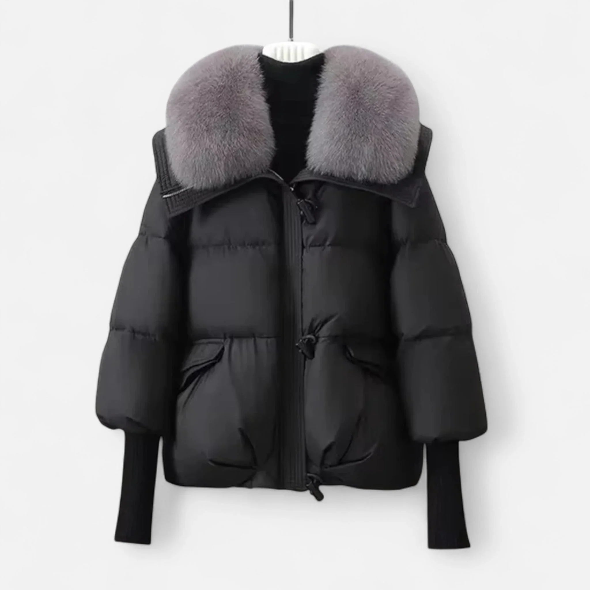 Veste femme avec col en fausse fourrure et manches côtelées