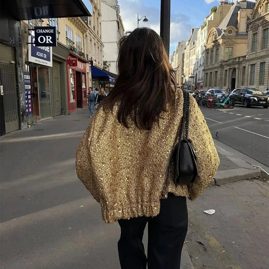 Veste femme chic à paillettes et coupe élégante